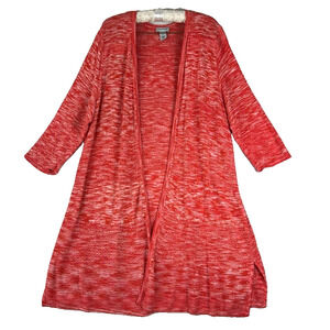 Catherines Cardigan Women's 3X Plus Orange White Heather Open Knit Duster